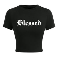 Blessed Creativity Letter T Shirt Women Street Casual Tees Soft Tight Fitting Short T-Shirt Elastic Comfortable Tee Clothes