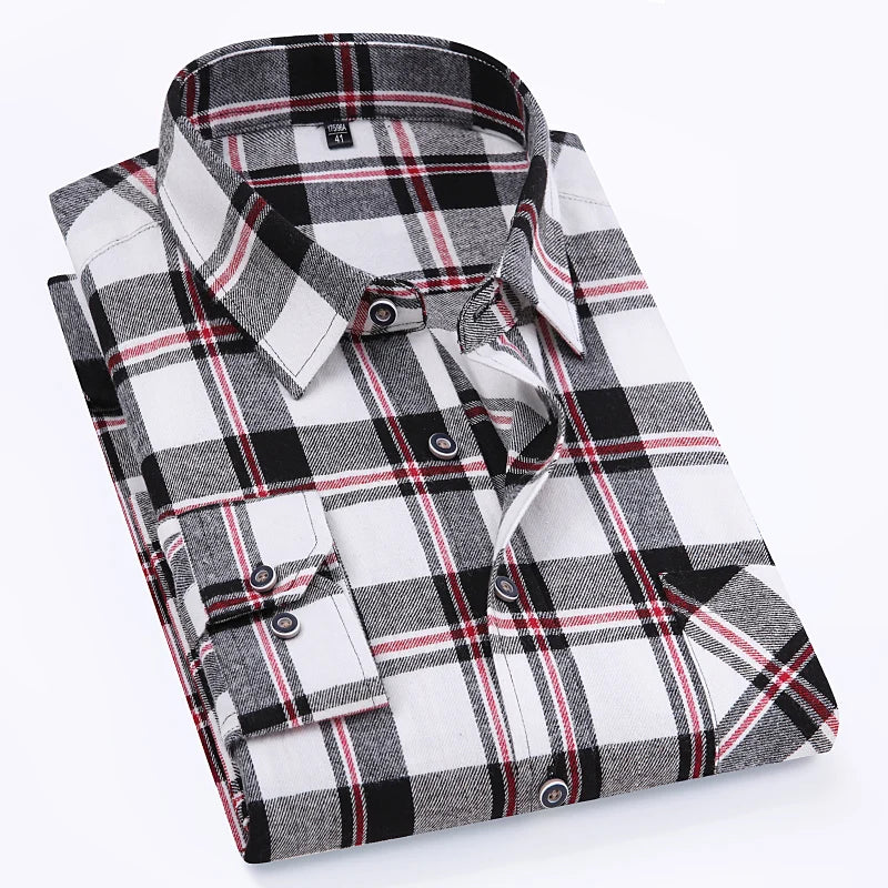 S-11XL Plaid Flannel Shirts For Men's Long Sleeve Cotton Fashion Design Young Casual Standard-Fit Thick Man Shirt Blouse Clothes