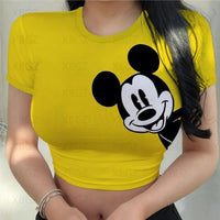 Party Woman Clothes Sexy Women's T-shirt Slim Fit Crop Top Print Y2k Tight Fashion Blouses 2022 Mickey T-shirts Minnie Mouse 3XL