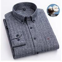 New in shirtplus size 7XL 100%cotton sanding long-sleeve shirts for men slim fit plain shirt striped plaid single pocket clothes