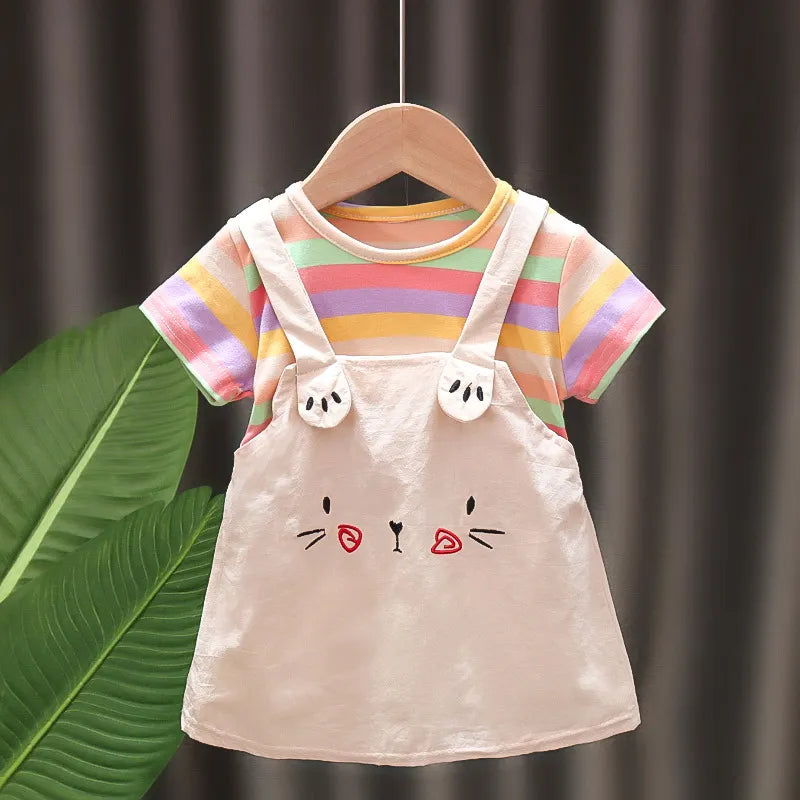 Baby Girl Dress Clothes Suspenders Striped Casual Wear Toddler Outfit Children Clothing Princess Costume Kid Cotton Dress A849