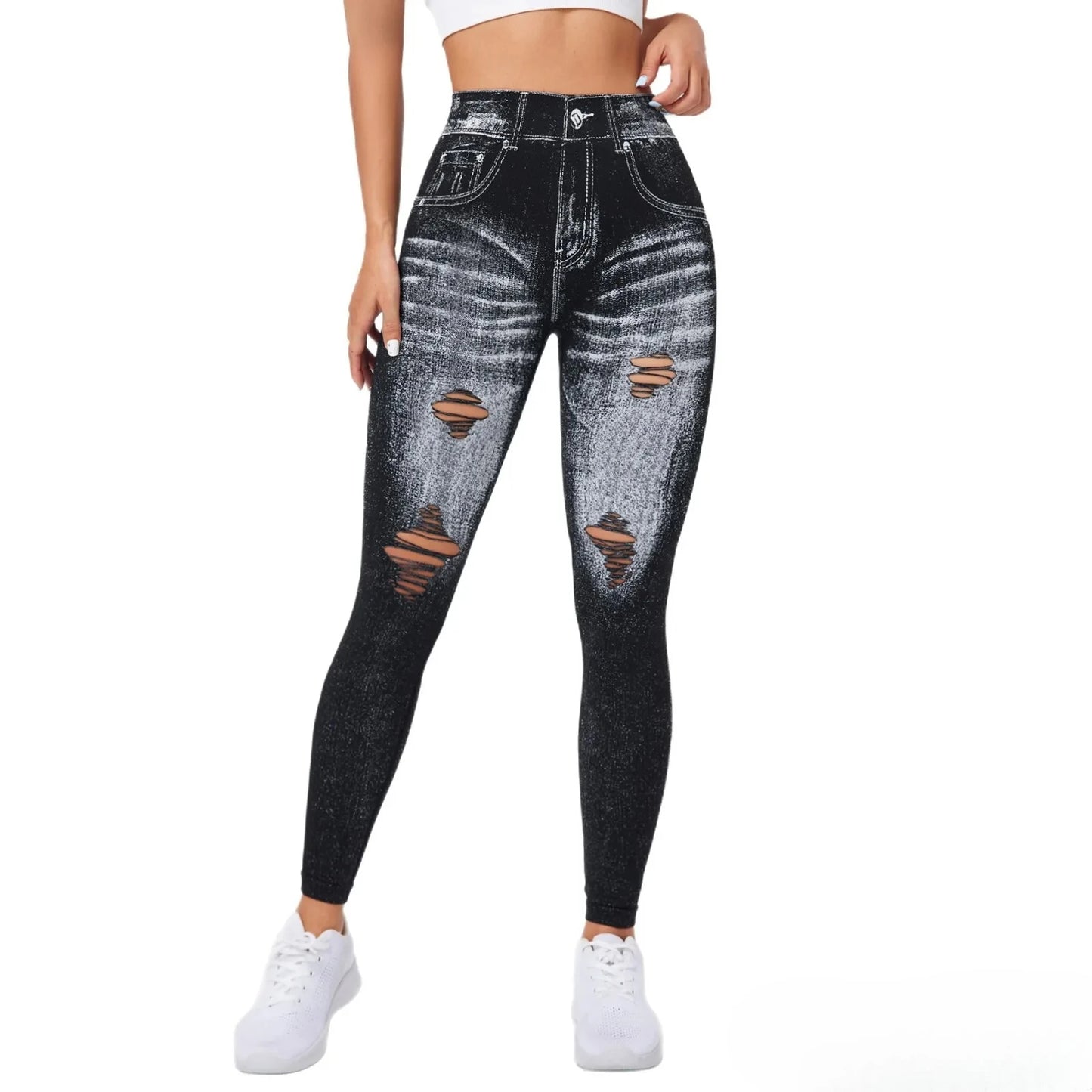 Women's Gym Printed Yoga Tight Pants Seamless High Waist Perforated Fake Pocket Tight Pants Yoga Fitness Pants