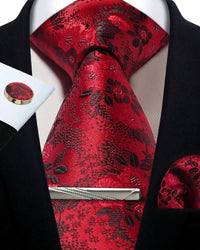 Mens Tie Set Silk Silver Paisley Floral Necktie and Pocket Square Cufflinks Tie Clip Classic Formal Ties for Men Wedding Party