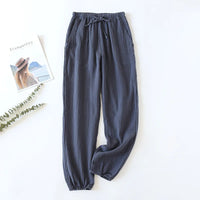 Japanese-style New Spring And Summer Women's Trousers 100% Cotton Crepe Cloth Large Size Color Tie Pants Casual Pants Home Pants
