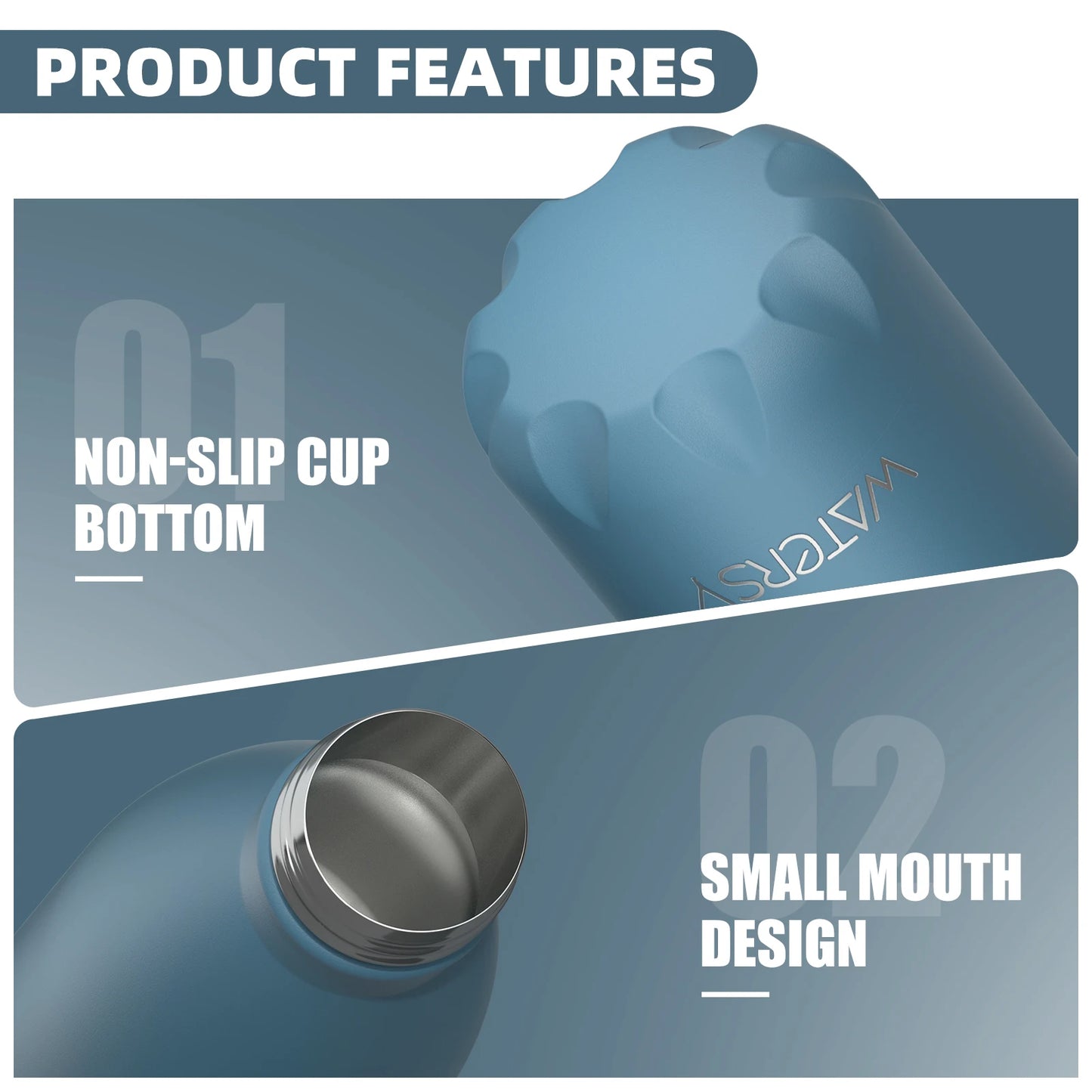 WATERSY 500ml Stainless Steel Vacuum Flask, Insulated Thermos Cup for Coffee & Water, Double Wall Thermal Bottle for Sports