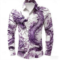 multicolour Dragon Men's Long Sleeve Shirt Button Fashion Casual Shirt Vacation Everyday Spring Lapel 3D Printed Men's Clothing