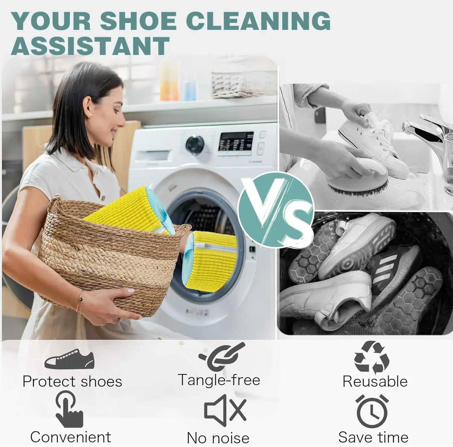 Machine Washable Shoe Washing & Drying Bag with Soft Fiber - Durable Polyester Laundry Protector for Shoes Adjustable Strap