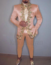 Men Suit 2020 Two Piece (Jacket+Pants+Belt) Italian Stand Collar Slim Fit Wedding Suit for Men Custom Made Embroidery Suit