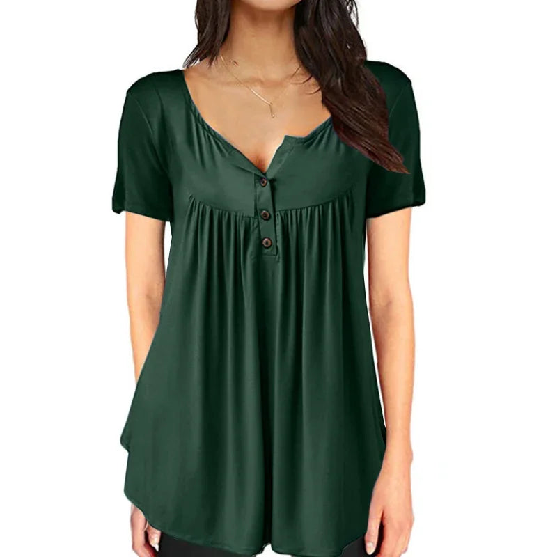 Women's Clothing T-shirt Top with Pleated Buttons and Loose and Comfortable Short Sleeves Maternity Tops Summer Hot Selling