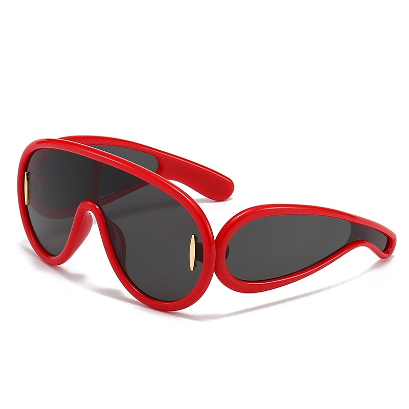 Y2K Vintage Brand Designer Oversized Pilot Sunglasses Women For Men Fashion Mirror Shades Trendy Punk One Piece Cool Sun Glasses