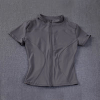 Women sport wear Slim Fit Polyester Quick-drying Full Zip Outdoor Fitness Running Tights Short Sleeves Women's Yoga Wear