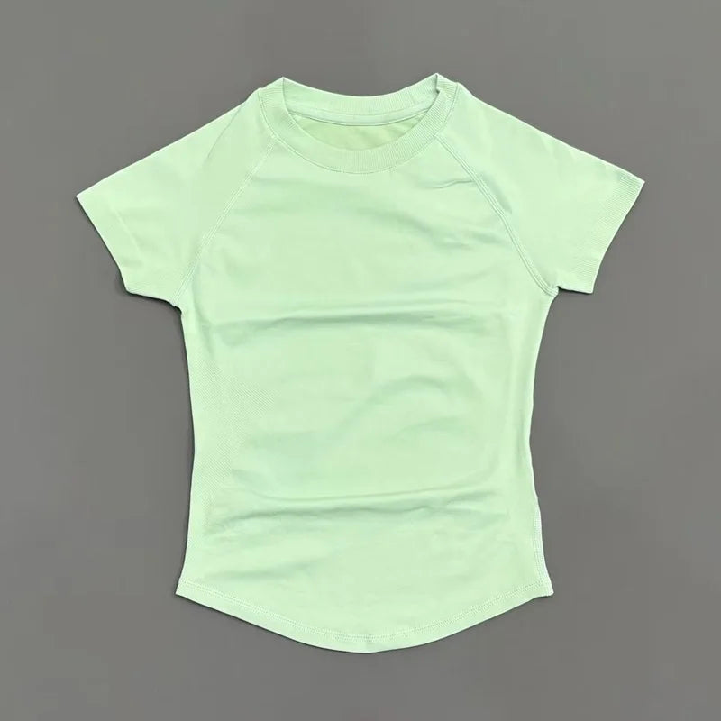 HISTELLO Sport Short Sleeve Top Women Gym Yoga Top Workout Clothes Sports T Shirt Fitness Activewear Running Tight Tops