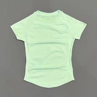 HISTELLO Sport Short Sleeve Top Women Gym Yoga Top Workout Clothes Sports T Shirt Fitness Activewear Running Tight Tops