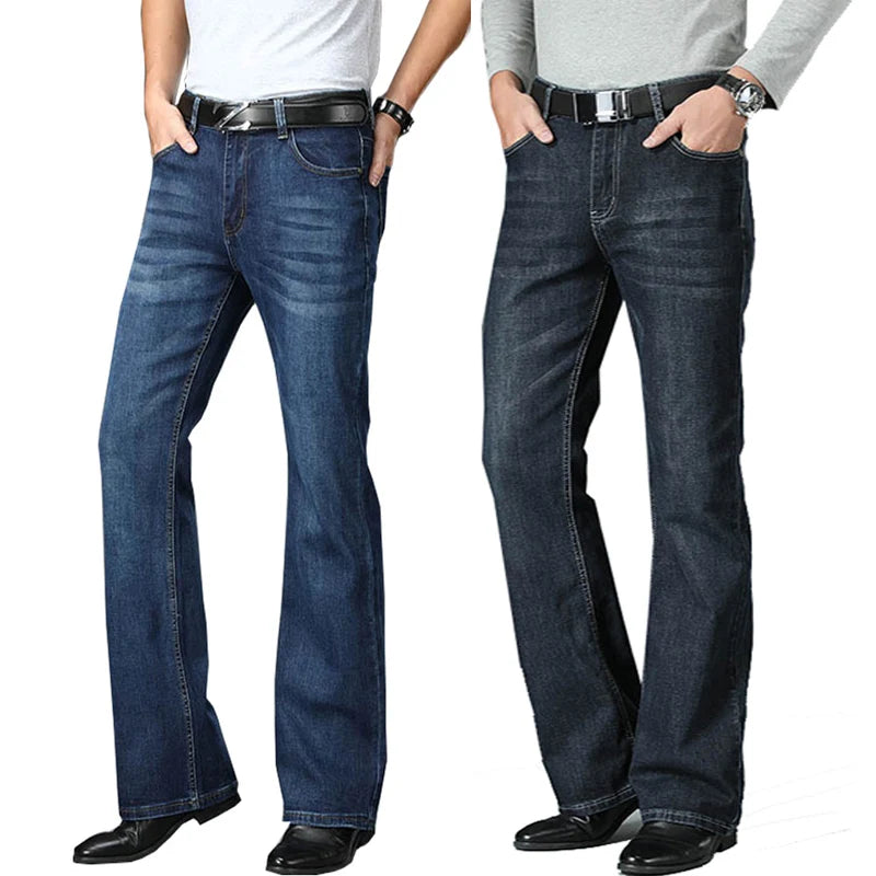 Jeans Men Mens Flared Jeans Boot Cut Leg Flared Male Designer Classic Denim Jeans High Waist Stretch Loose Flared Blue Jeans