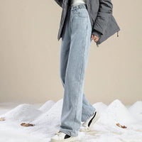 Plus Velvet Denim Pants for Women Autumn Winter New Thickened Baggy Straight Jeans Ladies Casual Versatile Wide Leg Trousers