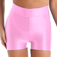 Women Glossy Shorts Spandex Short Leggings Seamless Tight Smooth Elastic Shiny Biker Shorts