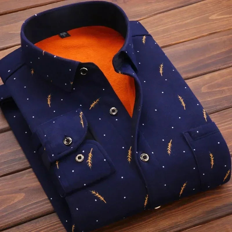 2025 Men's Winter Warm Long Sleeve Plaid Shirts Flannel Fur Lined Thick Formal Shirts Fleece Casual Shirt for Men Dress Shirts