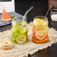 1/2pcs 500ml Glass Tumblers Cups With Straw Mason Jar Clear Juice Coffee Milk Cup With Bamboo Lids Drinkware Stripe Beer Mug