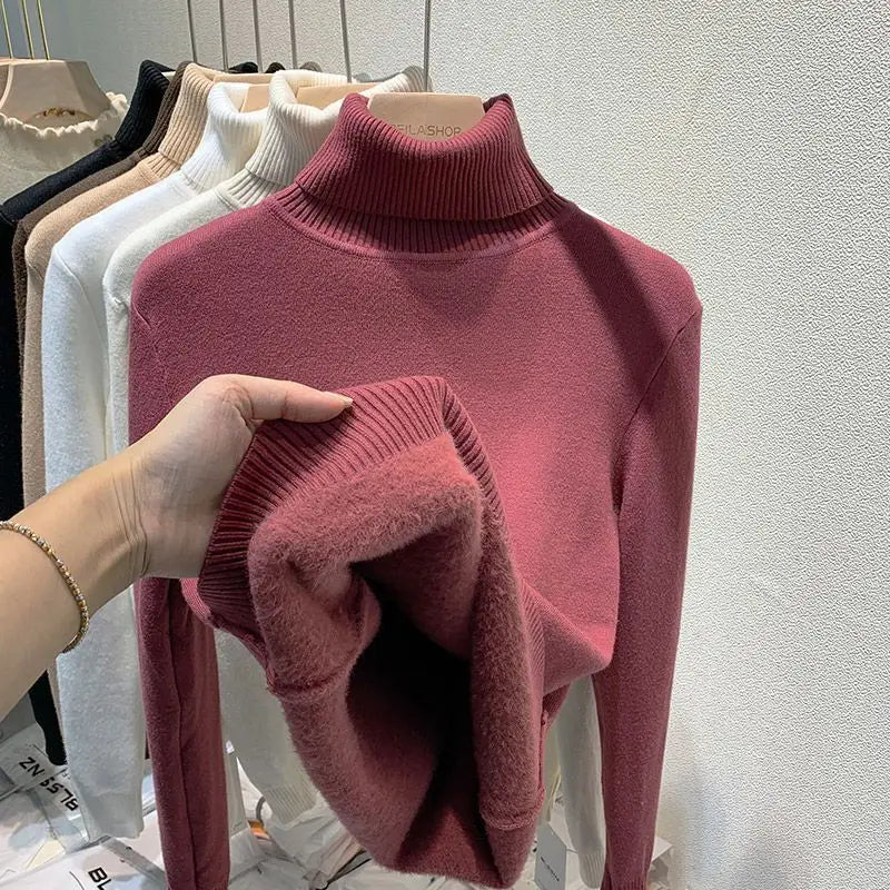 Sweater woman winter 2022 fashion knitted warm pullover women long sleeve loose high elastic casual knit Women's turtleneck