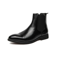 Men's Boots Business Ankle Boots Red Sole Pointed Toe Dress Boots British High Top Leather Shoes Slip-On Casual Men Chelsea Boot