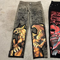 Japanese anime printing baggy jeans harajuku wide leg denim pants y2k men jean streetwear vintage couples trouser women clothing