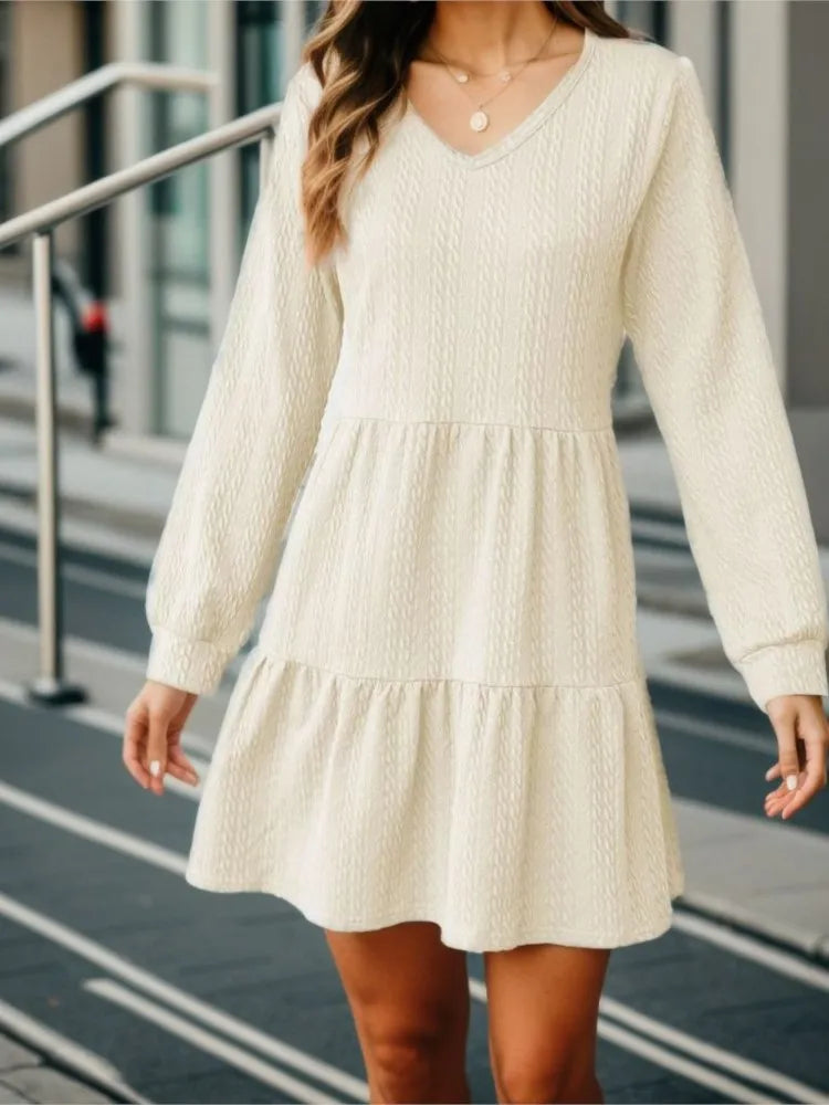 Autumn Winter V Neck Long Sleeve Mini Dress Women's Fashion Solid Patc Mega Mart Center Autumn Winter V Neck Long Sleeve Mini Dress Women's Fashion Solid Patc Mega Mart Center