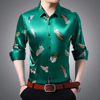 Streetwear Fashion Men Silk Smooth Shirt Spring Autumn New Male Clothes Business Casual Vintage Long Sleeve Basic Casual Tops