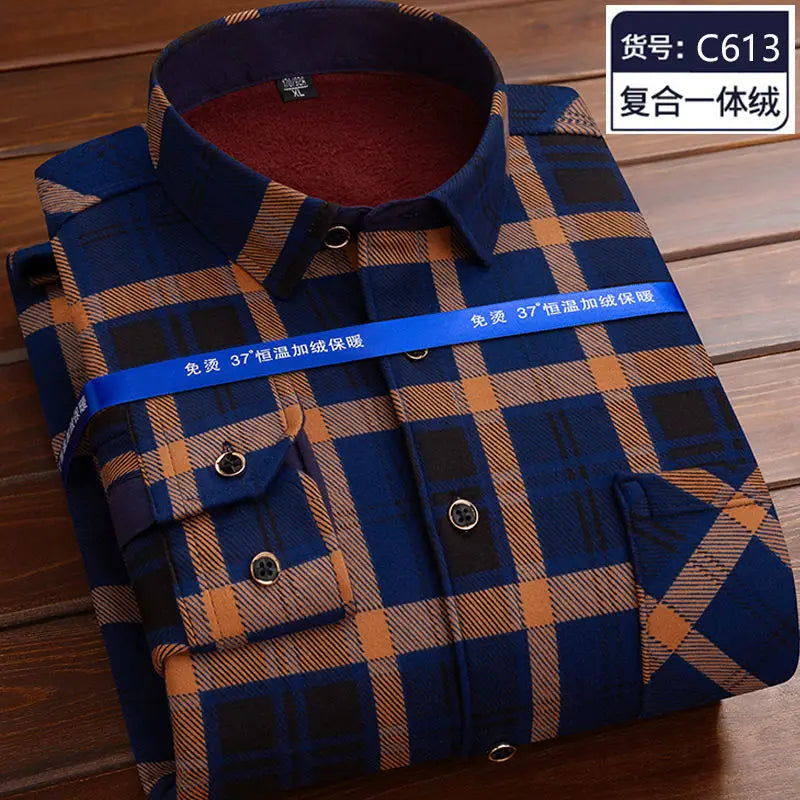 Autumn and Winter Men's Long-sleeved Fleece Shirt Thermal Shirt Plaid Jacket Clothes Men's Clothing Streetwear Men Shirts