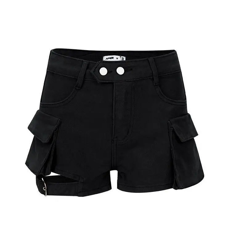 High Waisted Cargo Shorts Khaki Chic Pockets Jeans Shorts Sexy Girl Summer Clothes for Women
