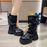 Women's Boots Brown Maillard Retro New Spring Autumn Height Increasing Comfortable Anti Slip Fashion Belt Buckle Boots 2025