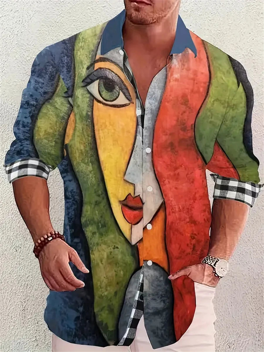Elegant men's Printed long-sleeved Shirt Suitable For Spring And Autumn Fashionable Handsome high-quality Lapel men's Tops