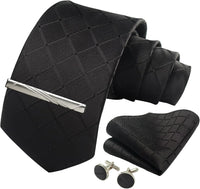 100% Silk Ties for Men Plaid & Checks Tie Clip Handkerchief Woven Classic Men's Necktie Pocket Square Set Formal Wedding Ties