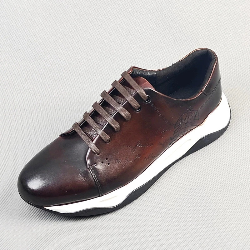 Luxury Handmade Genuine Cowhide Leather Casual Oxfords Mens Dress Shoes Height Increasing Lace-up Flat Sneakers for Men