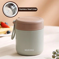 304 Stainless Steel Insulated Breakfast Cup Sealed Soup Bowl Wide Mouth Insulated-Food-Jars Porridge Cup with Spoon