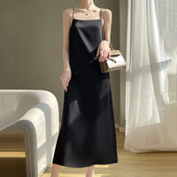 2025 New Model One Collar French High-end Silk Camisole Dress.  Solid Color Base Long Skirt