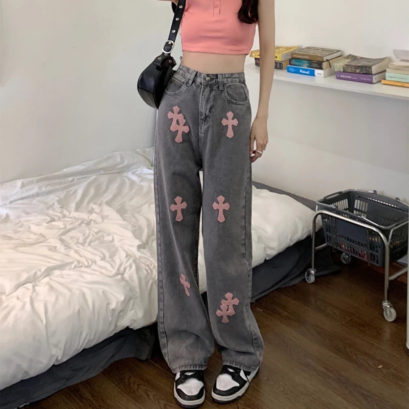 Denim Pant Women Jeans Vintage Straight Jeans Trousers Autumn Spring Fashion Female Gray Hight Waist Casual Wide Leg Jeans Pants