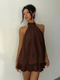 Women's Halter Neck Dress, Backless Tie-Front Chiffon Sheer Mini Skirt, Fashionable Sexy Y2K Vintage Cute Party Birthday Dress