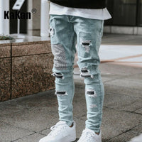 Kakan-y2k New Men's Wear Worn Out Small Leg Elastic Jeans, Slim and Handsome Motoryclist Boots Long Jeans Jeans, Jeans Man Brand