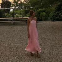 Sexy Solid Backless Sling Long Dress For Women Elegant Casual Sleeveless Dresses 2024 Summer Fashion Beach Evening Robe