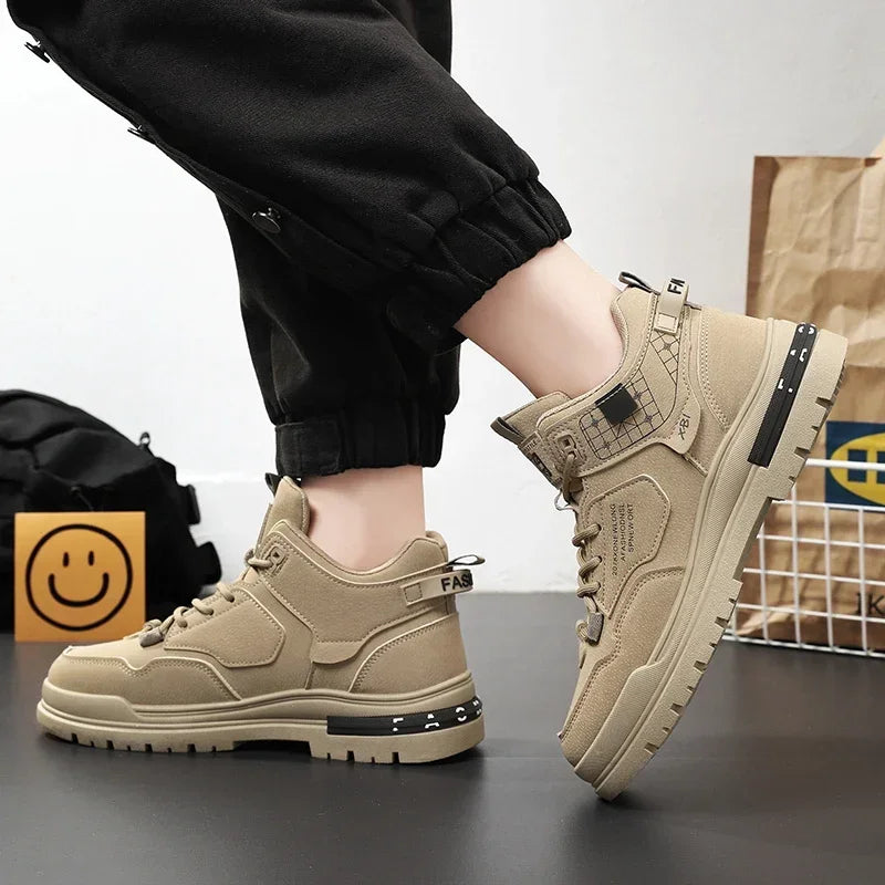 2024 Autumn High-top Work Boots Trend Men's All-match Non-slip Platform Boots Outdoor Comfortable Hiking Shoes Botas Masculino