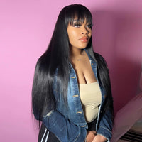 Silkwave Bone Straight Human Hair With Bangs 3x1 Lace Middle Part Wigs For Black Women Brazilian 30 32 Inch Cheap Glueless Wig