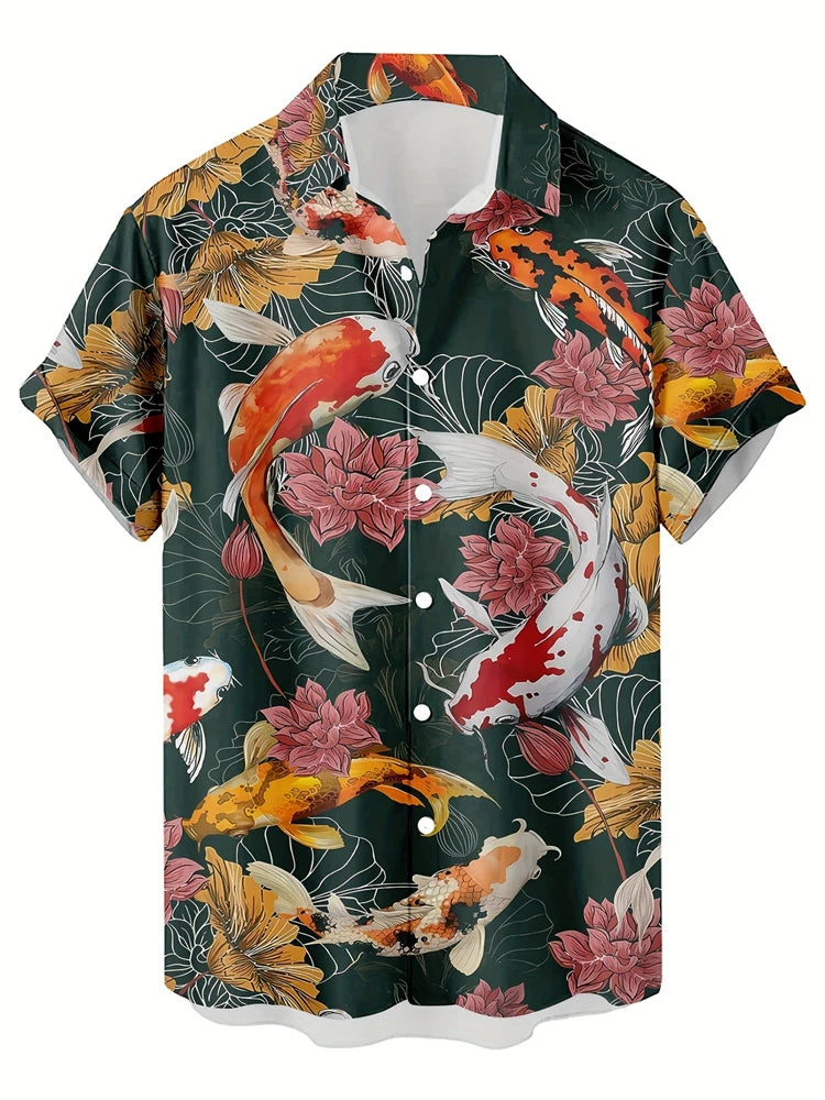 Men's Lapel Button Down Shirt T-Shirt New Floral Print Hawaii Beach Vacation Short Sleeve Breathable Fashion Men's Shirt Tops
