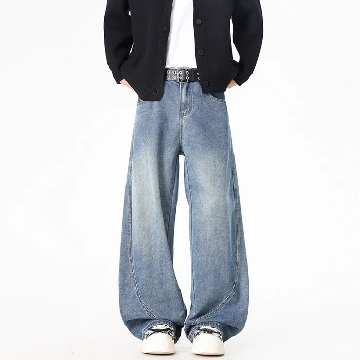Wide Leg Denim Pants Male Jeans  Loose Cowboy Mopping Trousers Baggy Men's Jeans Fashion Handsome Washed Streetwear Four Seasons