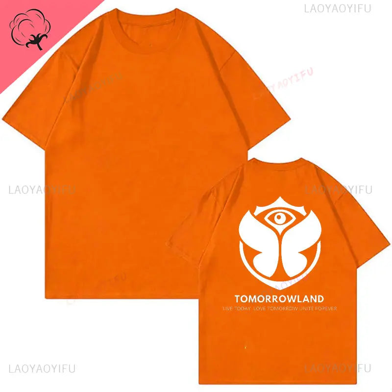 2025 Tomorrowlands Music EDC Electric Syllabic Wear Around The Disco Clothes Pure Cotton Man Women T-shirt Round Collar Tops