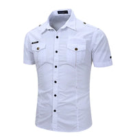 2023 New Mens Military Shirt Men Short Sleeve Cargo Shirts 100% Cotton Casual Solid Shirt Male Pocket Work Shirt