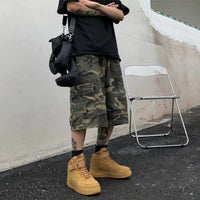 Shorts Men Clothing Loose Street Camouflage Wide-Leg Elastic Waist Casual Versatile Below Cropped Pants Knee Length Summer