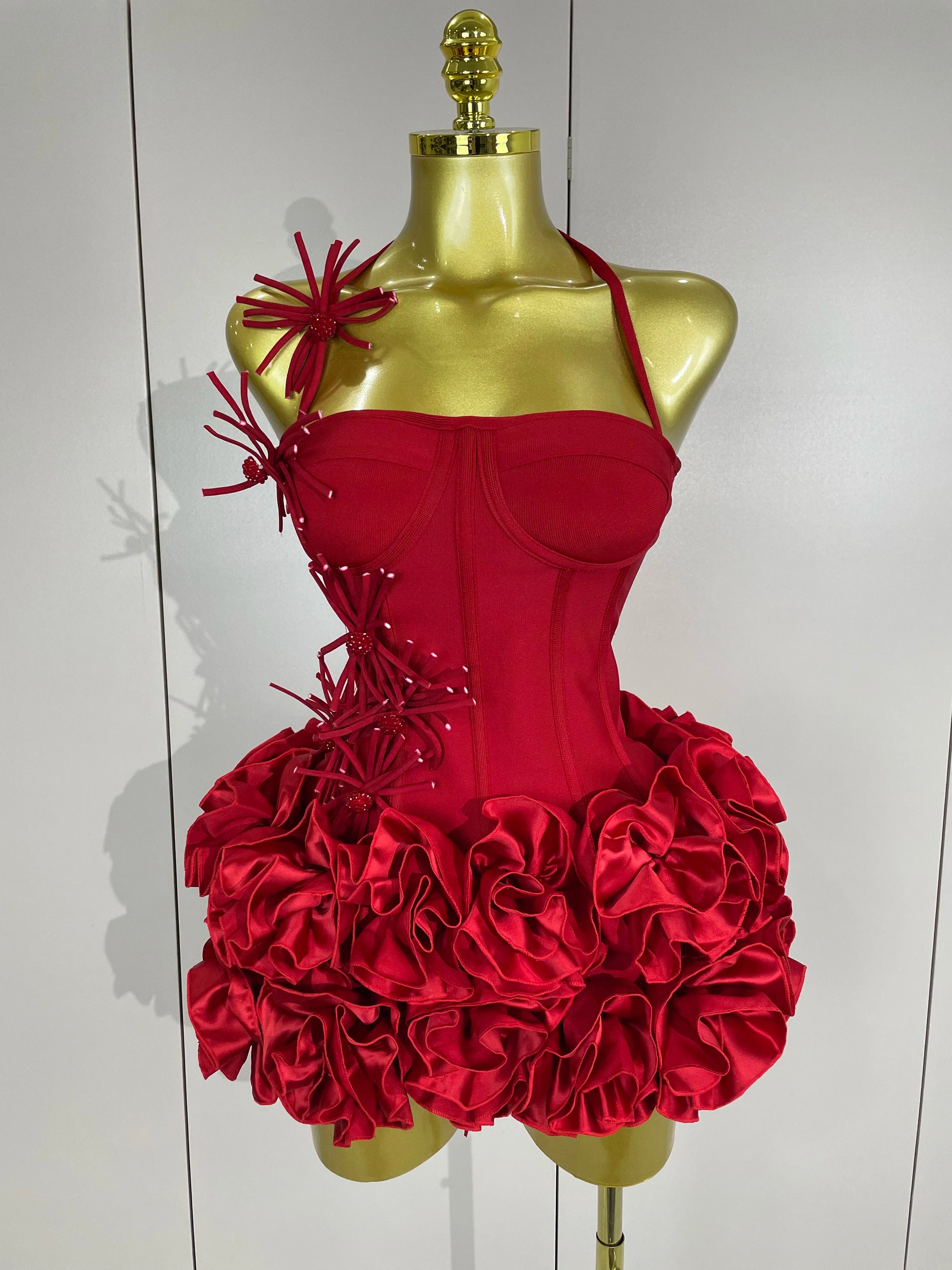 Sexy Halter Prom Gown Celebrity Club Two Piece Set Cocktail Elegant Women Fashion Luxury Birthday Party Red Black Bandage Outfit