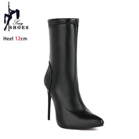 Winter Shoes For Woman Soft Leather Sock Ankle Boots 2024 New Pointed Toe Thin High Heels Women Short Booties Plus Size 44 45 46
