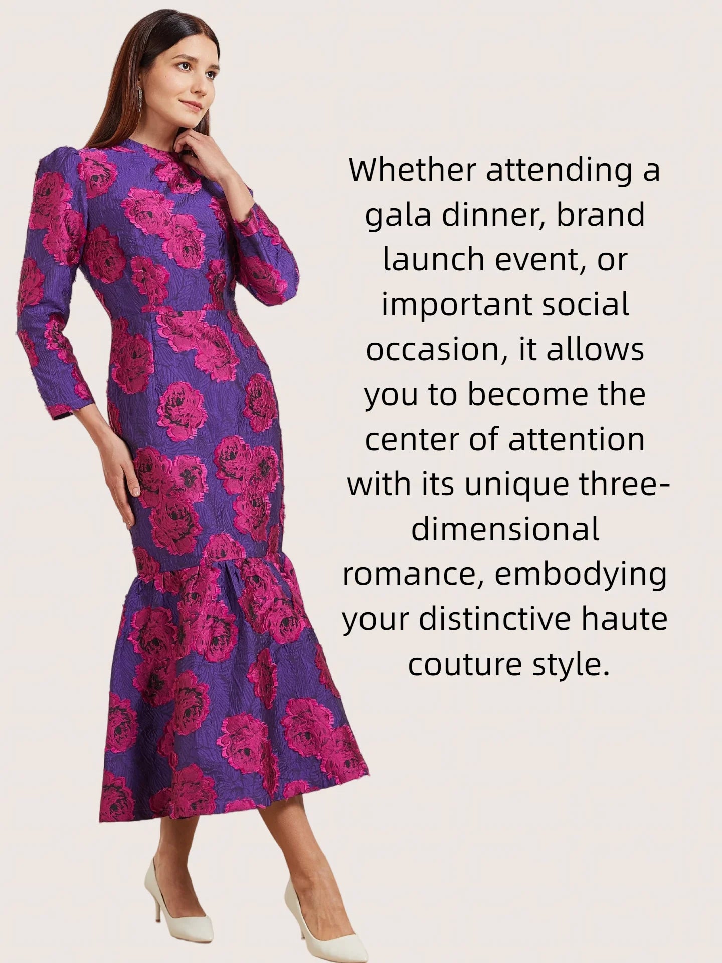 Elegant Brocade Women Maxi Mermaid Dress Long Vintage Flowers Slim Clothing Stand Collar Party Dresses Robe Femme Vestido