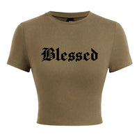 Blessed Creativity Letter T Shirt Women Street Casual Tees Soft Tight Fitting Short T-Shirt Elastic Comfortable Tee Clothes